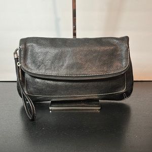 Talbots genuine black leather clutch NWOT